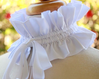 White Victorian Fashion Collar - Neck Ruff or Collar Choker with Satin Ties - Statement Collar in White, Black, Ivory, Navy, or Red