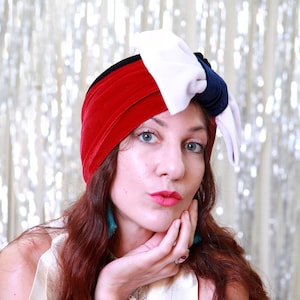 Vive la France Turban Hat in Tricolor Velvet - Red White and Blue Turban Headwrap - Women&#39;s Hair Turbans