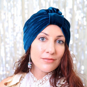 Velvet Turban Headwrap in Dark Teal Blue - Women&#39;s Hair Turbans - Lots of Colors