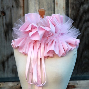 Statement Collar in Pink Cotton Gauze with Tulle - Convertible Shrug, Bolero, Scarf, or Ruff