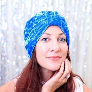 Turbante para a cabeça - Veludo esmagado azul turquesa - Turbantes de cabelo da moda feminina - Muitas cores