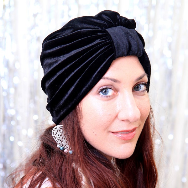 Chapéu turbante de veludo preto - turbante feminino - turbantes da moda - muitas cores