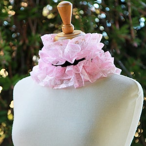 Pink Lace Neck Ruff with Black Ties - Cottagecore Statement Collar in Elizabethan, Edwardian, or Victorian Style - Lots of Colors