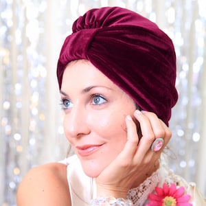 Velvet Turban - Women’s Fashion Hair Wrap in Burgundy - Bohemian Style Hair Accessories