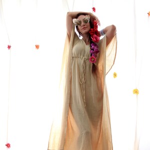 Caftan Maxi Dress Beach Cover Up Kaftan in Natural Cotton Gauze Lots of Colors image 2