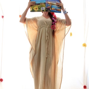 Caftan Maxi Dress Beach Cover Up Kaftan in Natural Cotton Gauze Lots of Colors image 1