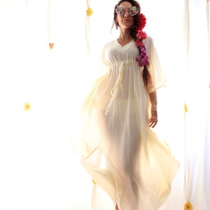 Kaftan Maxi Dress in Ivory Cotton Gauze - Women&#39;s Maxi Dresses - Beach Cover Up Caftan - Off White - Lots of Colors