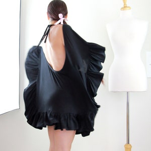 Black Beach Cover Up with Open Back Jersey Knit Beach Poncho Beach Dress with Ruffles and Low Back Lots of Colors image 4