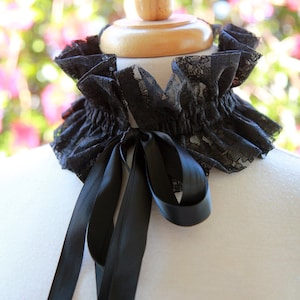 Black Lace Collar - Victorian Style Choker with Satin Ties - Gothic or Steampunk Lace Neck Piece