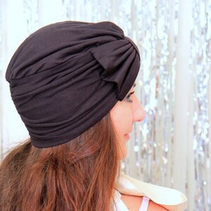 Turban with Bow - Chocolate Brown Hair Wrap in Jersey Knit - Women&#39;s Fashion Head Covering - Lots of Colors