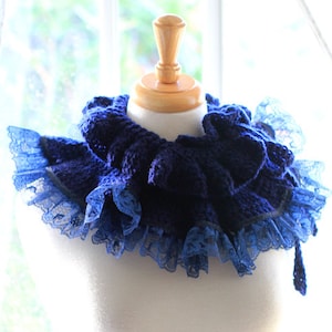 Ruffle Neck Warmer Fall Fashion Collar in Navy by Mademoiselle Mermaid image 1