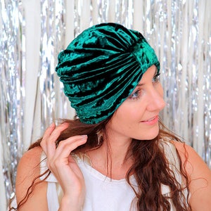 Turban Hat in Emerald Green Crushed Velvet - Fashion Hair Wrap - Lots of Colors