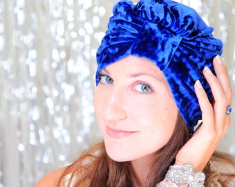 Royal Blue Turban Hat - Crushed Velvet - Fashion Hair Wrap - Lots of Colors