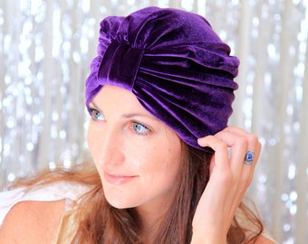 Velvet Turban Hat - Women’s Fashion Headwrap in Purple - Bohemian Style Hair Accessories