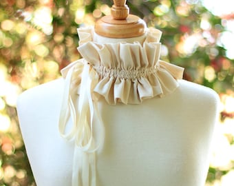 Victorian Fashion Collar - Women's Ruffled Choker in Ivory Cotton Muslin