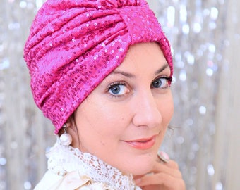 Sequin Turban in Raspberry Pink - Women's Headwrap Turbans - Fashion Hair Wrap for Women - Lots of Colors