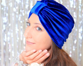 Velvet Turban - Women’s Fashion Hair Wrap in Royal Blue - Bohemian Style Hair Accessories