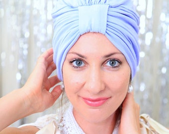 Fashion Turban in Light Blue -  Women's Hairwraps - Jersey Knit Headwrap Turbans - Lots of Colors