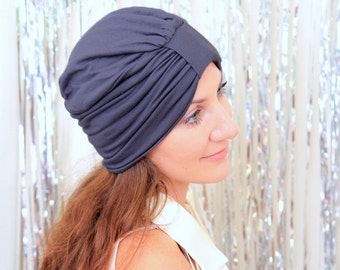 Fashion Turban in Charcoal Grey -  Women's Hair Wrap - Jersey Knit Head Covering - Lots of Colors