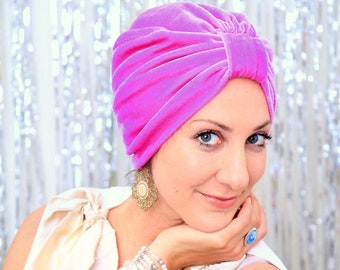 Velvet Turban Hat - Women’s Fashion Headwrap in Raspberry - Bohemian Style Hair Accessories