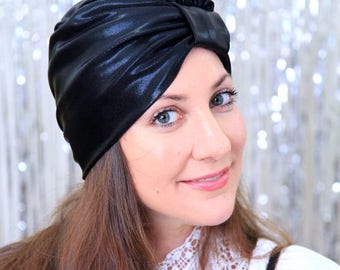 Fashion Turban Hat in Black Metallic - Headwrap Turbans for Women by Mademoiselle Mermaid - Lots of Colors