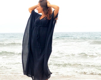 Caftan Maxi Dress - Beach Cover Up - Kaftan - Muumuu - Black