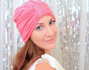 Fashion Turban in Coral Pink -  Women's Hair Wrap - Jersey Knit Head Covering - Lots of Colors