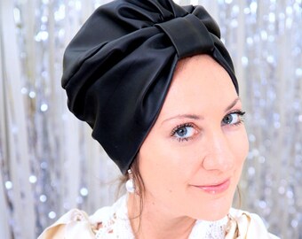 Faux Leather Turban in Black or White by Mademoiselle Mermaid