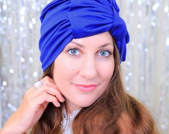 Hair Turban with Bow in Royal Blue - Fashion Head Turbans for Women - Jersey Knit Hairwrap - Lots of Colors