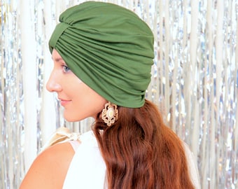 Fashion Turban Hat in Olive -  Women's Hair Wrap - Jersey Knit Head Covering - Lots of Colors