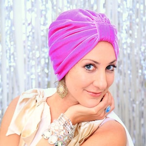 Velvet Turban Hat - Women’s Fashion Headwrap in Raspberry - Bohemian Style Hair Accessories