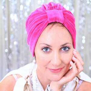 Turban Headwrap in Hot Pink Velvet Women's Fashion Hairwraps Full Turbans Turban Hats Lots of Colors image 3