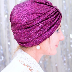 Women's Fashion Turban in Wine Sequins Sequin Hair Turbans by Mademoiselle Mermaid Lots of Colors image 1