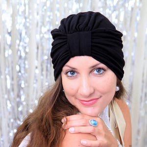 Fashion Turban in Black Women's Hair Wrap Jersey Knit Head Covering Lots of Colors image 1