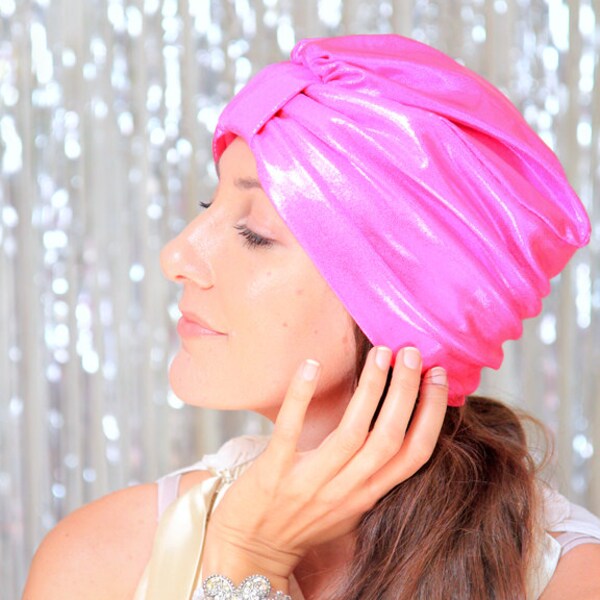 Hot Pink Turban Hat - Women’s Metallic Head Wrap - Holiday Fashion - NYE Style Hair Turbans - Lots of Colors