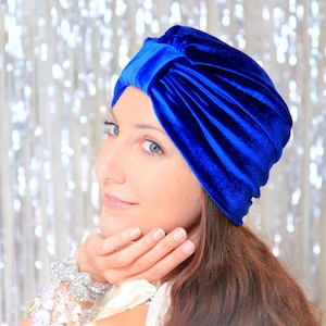 Velvet Turban - Women’s Fashion Hair Wrap in Royal Blue - Bohemian Style Hair Accessories