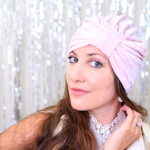Turban Hat in Light Pink Crushed Velvet Fashion Headwrap Turbans for Women by Mademoiselle Mermaid Lots of Colors image 1