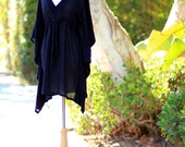 Mini Caftan Dress - Beach Cover Up Kaftan in Black Cotton Gauze - Lots of Colors