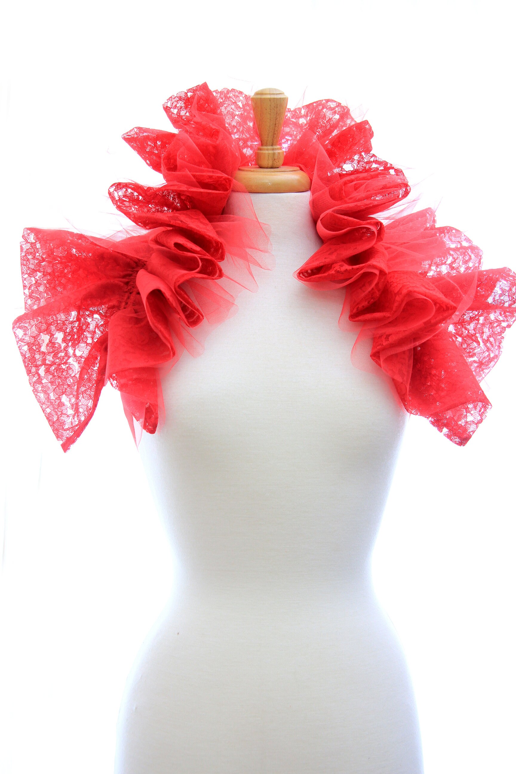 Lace Ruffels Lace and Tulle Neck Ruff in Red - Elizabethan Fashion Ruffs - Victorian ...