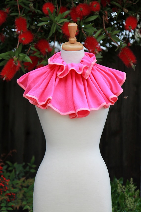 Hot Pink Circus Collar with Ruffles - Neck Ruffle or Bib Style Collar in Cotton Gauze - Clown, Cosplay, or Statement Collar - Lots of Colors