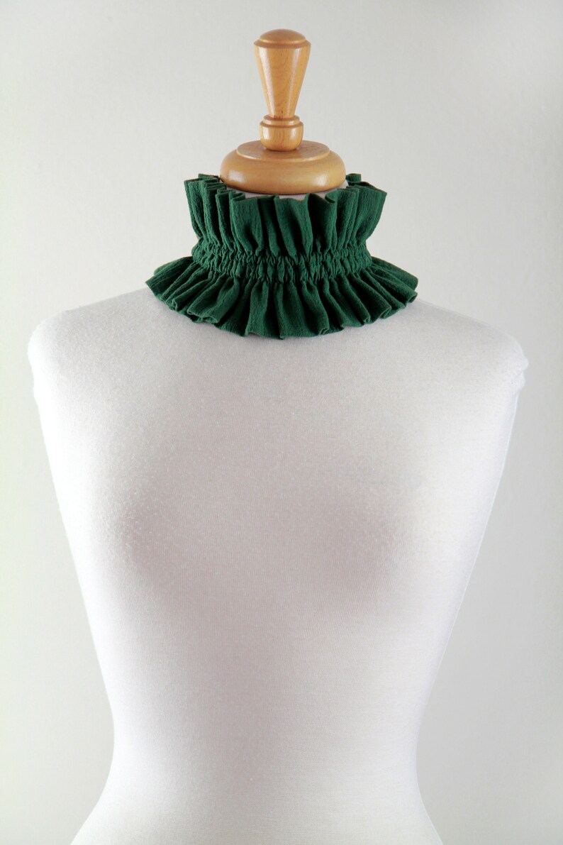 Victorian Wood Nymph Choker Collar Hunter Green Neck Ruff with Chestnut Satin Ties Cottagecore and Fairycore Fashion Accessories image 5