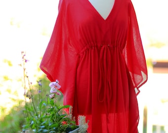 Caftan Maxi Dress - Kaftan Beach Cover Up - Red Cotton Gauze - 20 Colors