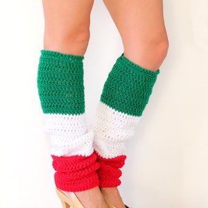 Leg Warmers in Red, White, and Green Mexico or Italy Flag Leggings Christmas Legwear image 2