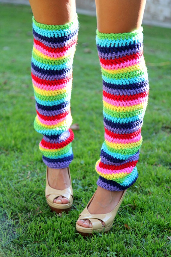 Rainbow Leg Warmers Over-the-knee Crochet Leggings Thigh High Legwarmers 