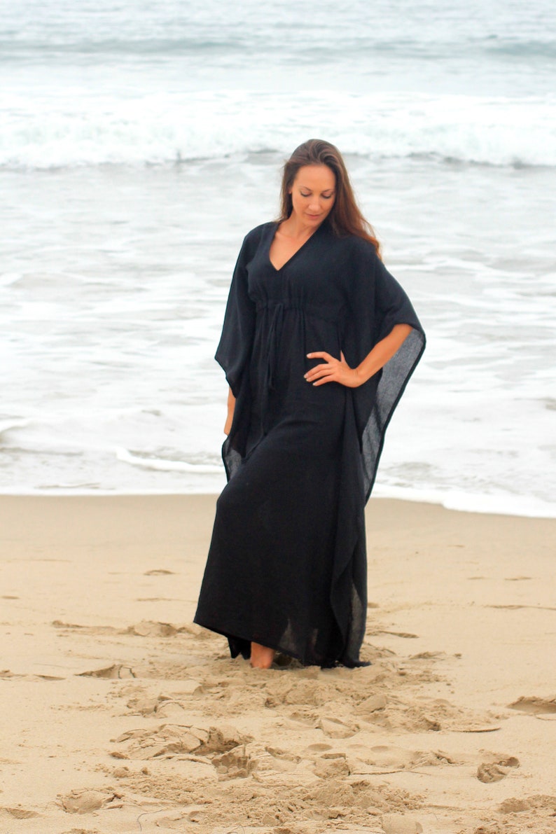 Kaftan Maxiklänning - Strandkaftan i lavendelfärgad bomullsgasväv - Maxiklänningar för kvinnor bild 6