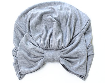 Turban with Bow - Heather Grey Hair Wrap in Jersey Knit - Women's Fashion Head Covering - Lots of Colors