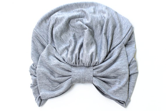 Turban with Bow - Heather Grey Hair Wrap in Jersey Knit - Women's Fashion Head Covering - Lots of Colors