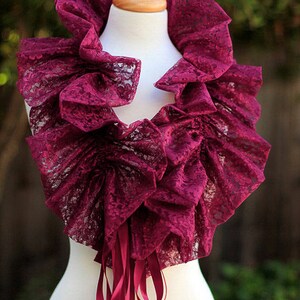 Burgundy Lace Collar Fashion Neck Ruff for Burlesque or Elizabethan Costume image 5