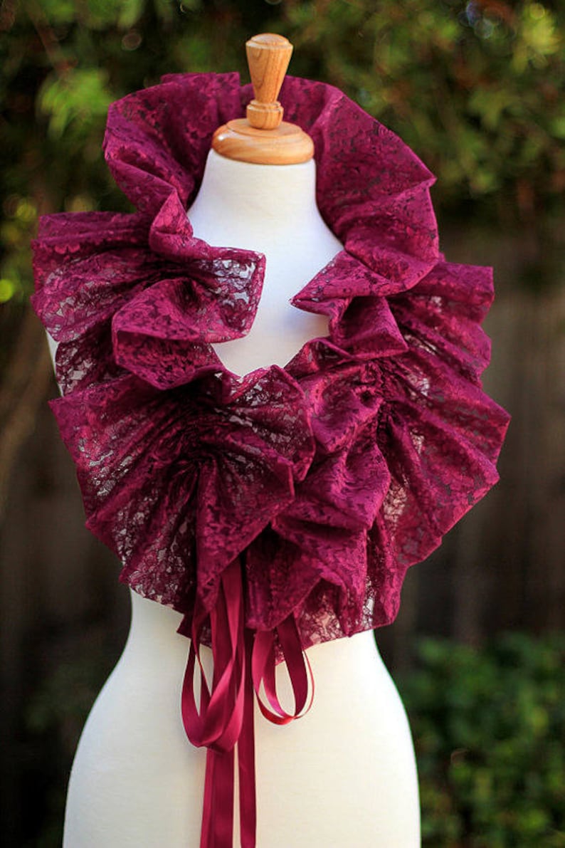 Burgundy Lace Collar Fashion Neck Ruff for Burlesque or Elizabethan Costume image 5