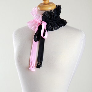 Pink and Black Choker Collar Victorian Style Neck Ruff with Satin Ties Gothic, Burlesque, Steampunk, Cosplay Costume Collars image 8